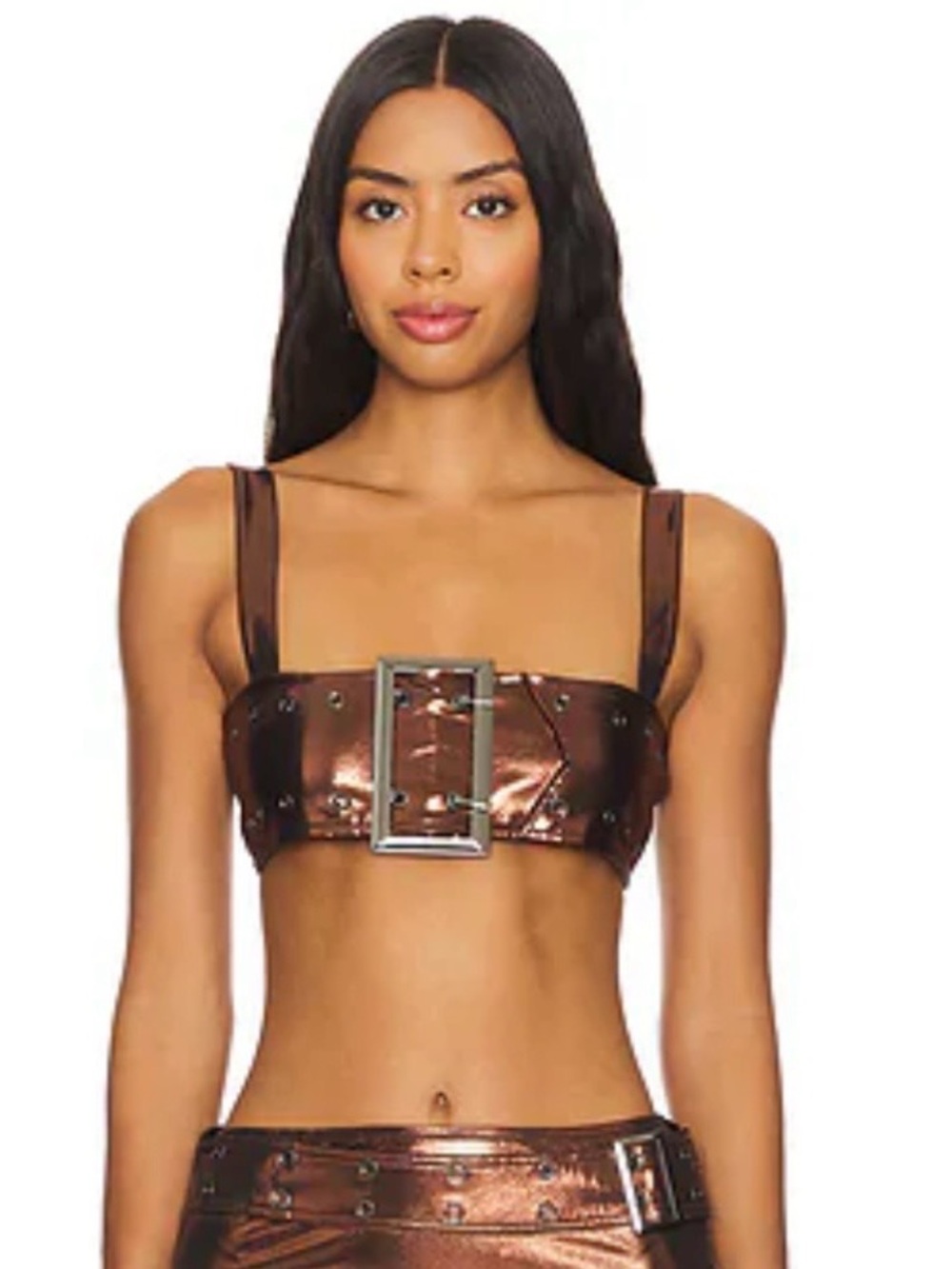 WeWoreWhat Metallic Copper Brown Buckle Bandeau Top